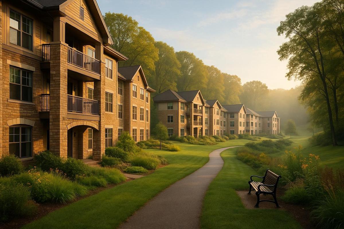 Grand rapids senior apartments community surrounded by mature trees